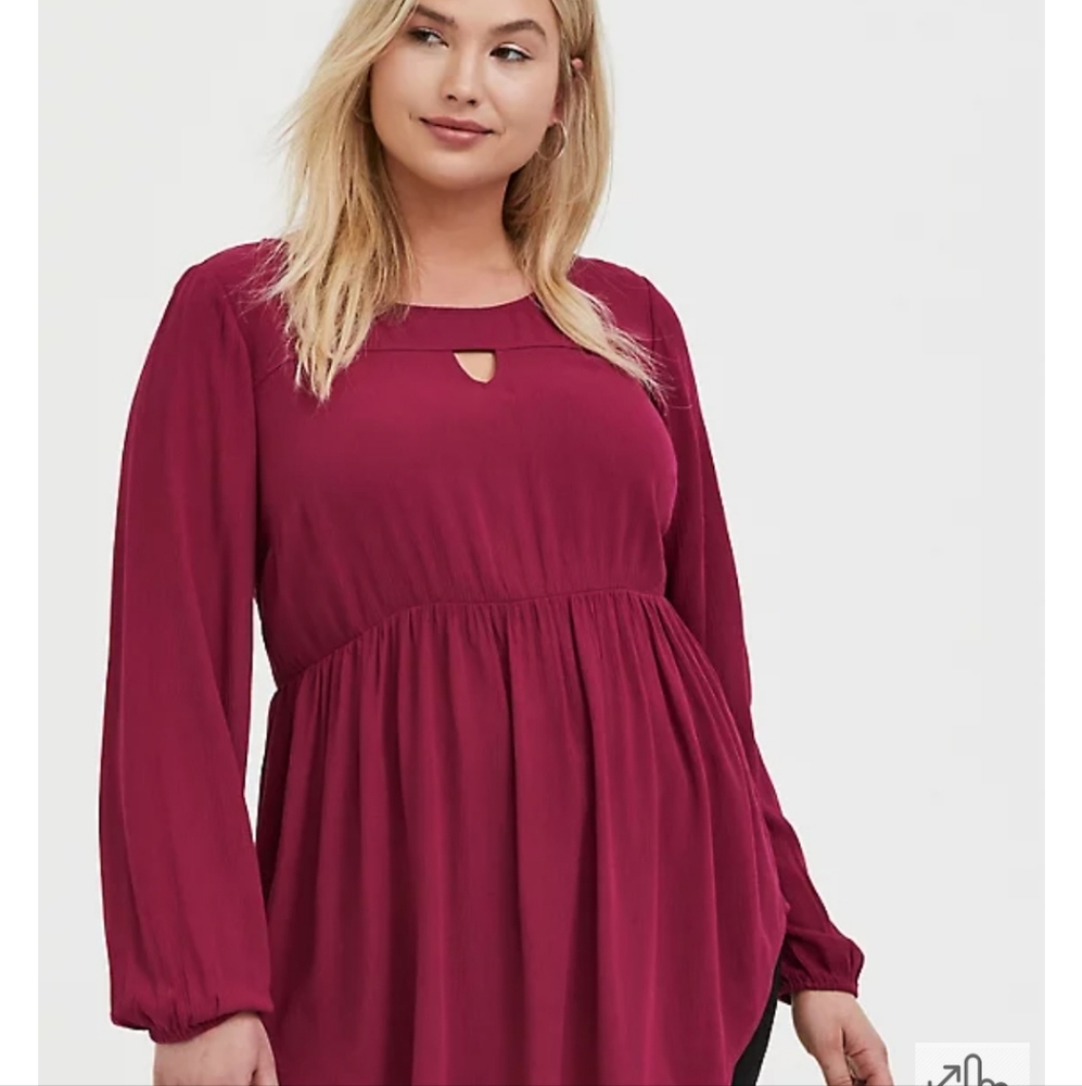 NWT Torrid 00X or Size 10 M/L Red Wine Gauze Babydoll Tunic